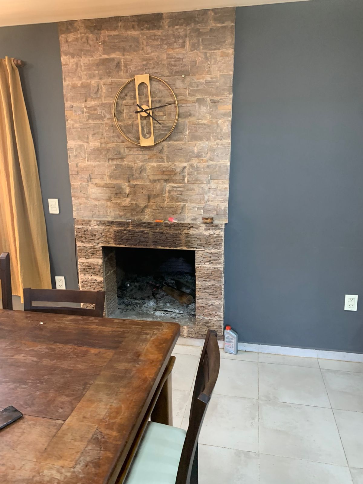 Fireplace and dining room